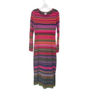 Sundance Maybelle Striped Ribbed Maxi Sweater Dress Rainbow Knit Stretch‎ Medium